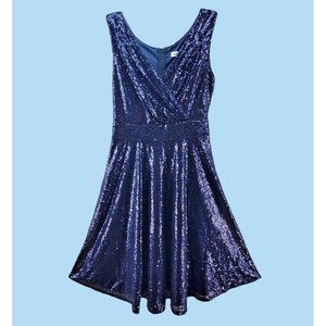GRACE KARIN Cocktail Dress Womens  Medium Sparkling Sequin Wrap V-Neck Navy Blue